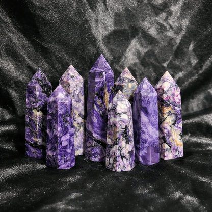 🟣 Charoite Tower — Natural Siberian Swirl Pattern