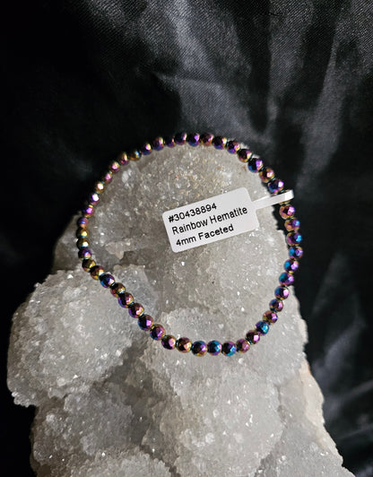 🌈 Rainbow Hematite Bracelet – 4mm Faceted – 7-7½" Length
