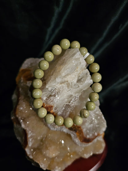 Green Imperial Jasper Bracelet – 8mm Natural Stone Beads – 8" Stretch Fit