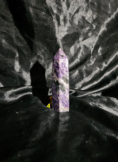 🟣 Charoite Tower — Natural Siberian Swirl Pattern