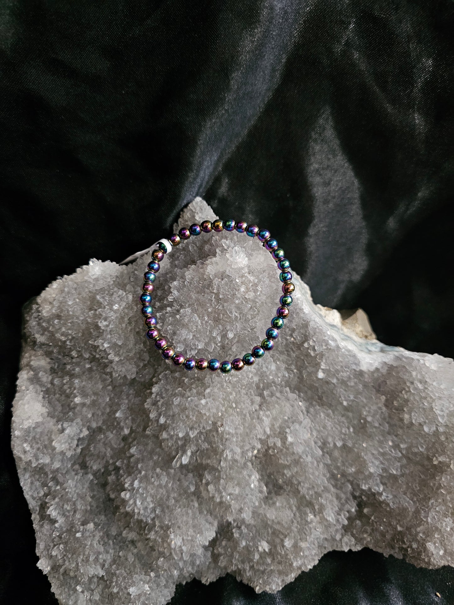 🌈 Rainbow Hematite Kid's Bracelet – 4mm Round – 6–6.3" Length