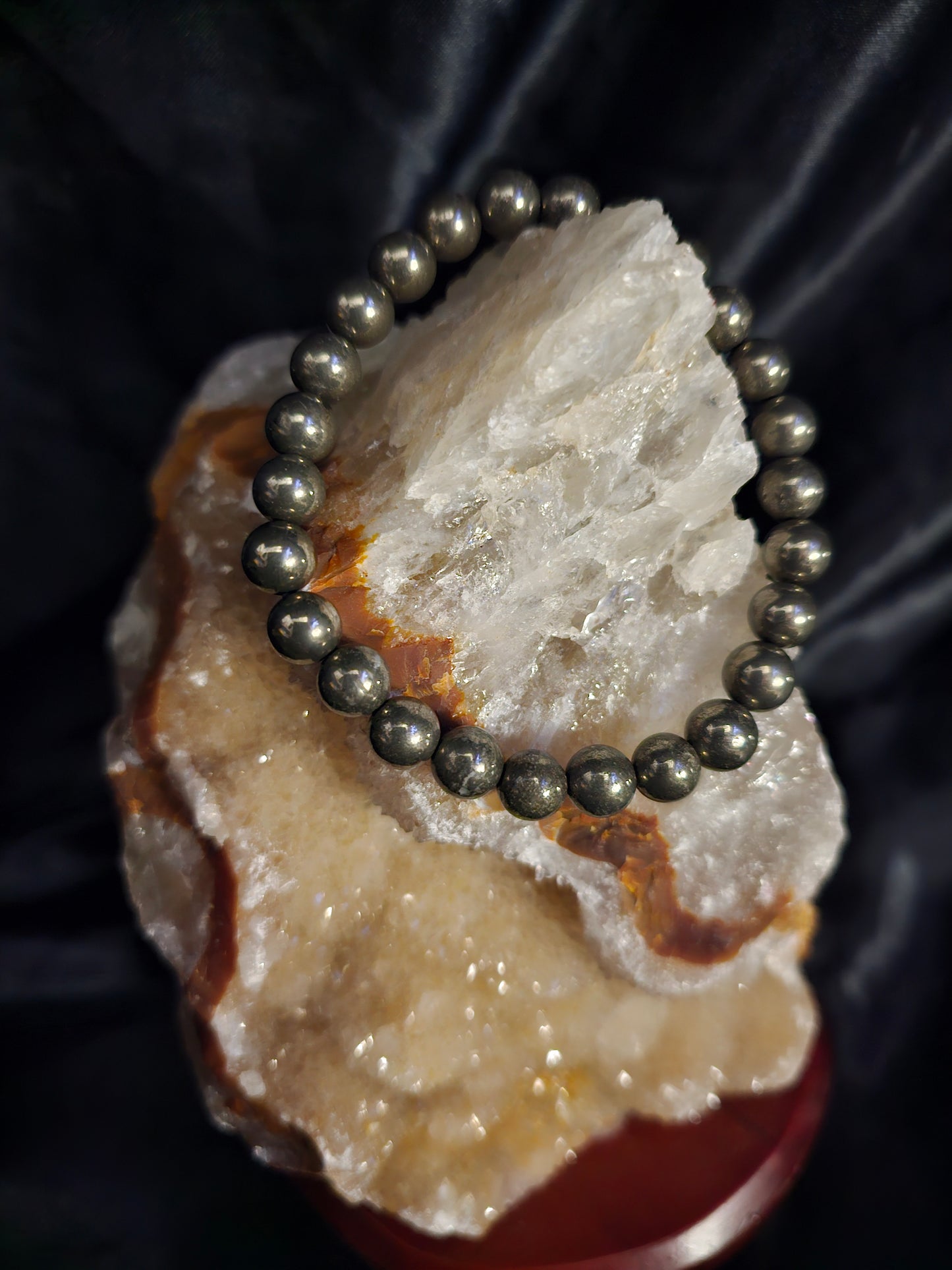 Pyrite Bracelet – 8mm Natural Stone Beads – 8–8.5" Stretch Fit