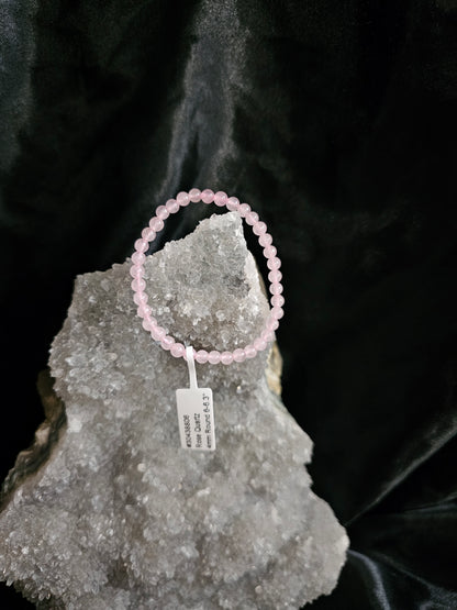 Rose Quartz Bracelet — 4mm Round, 6.5”