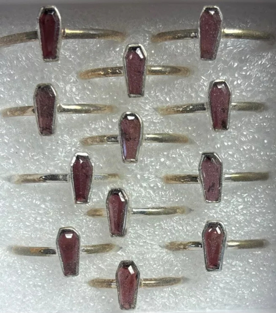 Sterling Silver Stackable Coffin Ring - Garnet