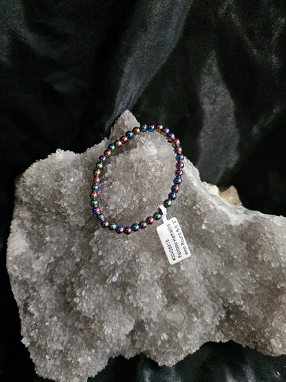🌈 Rainbow Hematite Kid's Bracelet – 4mm Round – 6–6.3" Length