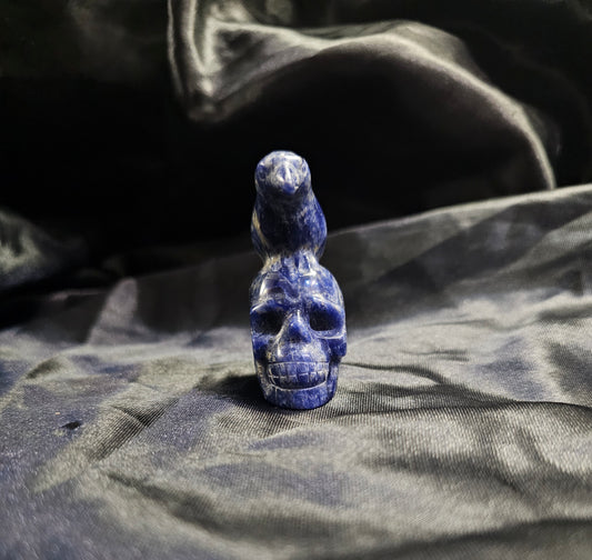 Hand‑Carved Sodalite Skull with Bird Totem | Metaphysical Crystal Carving