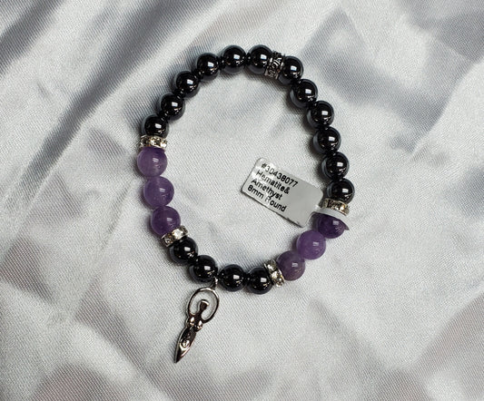 Hematite, Amethyst, Goddess Charm Bracelet - 8mm